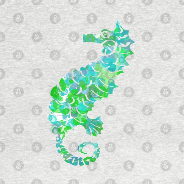 Seahorse Design in Turquoise and Greens Paint Splatter by PurposelyDesigned